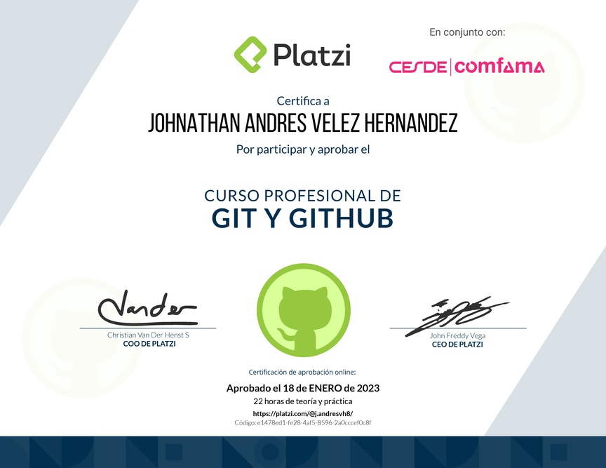 Diploma del Curso Profesional de Git y GitHub