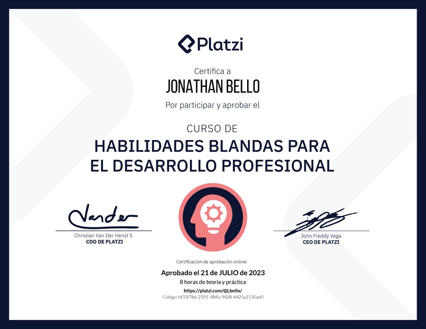 Diploma del Curso de Habilidades Blandas para el Desarrollo Profesional