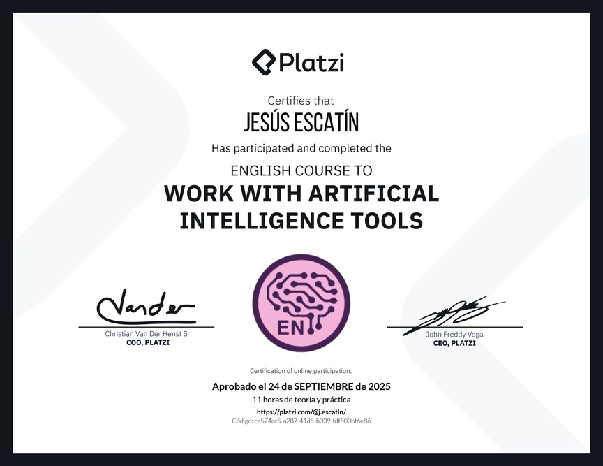 Diploma del Curso de Inglés para el Uso de Inteligencia Artificial