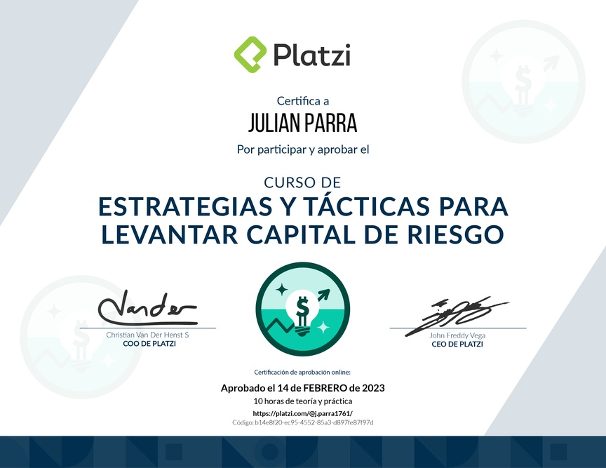 Diploma del Curso de Levantamiento de Capital para Emprendedores en Etapa Semilla