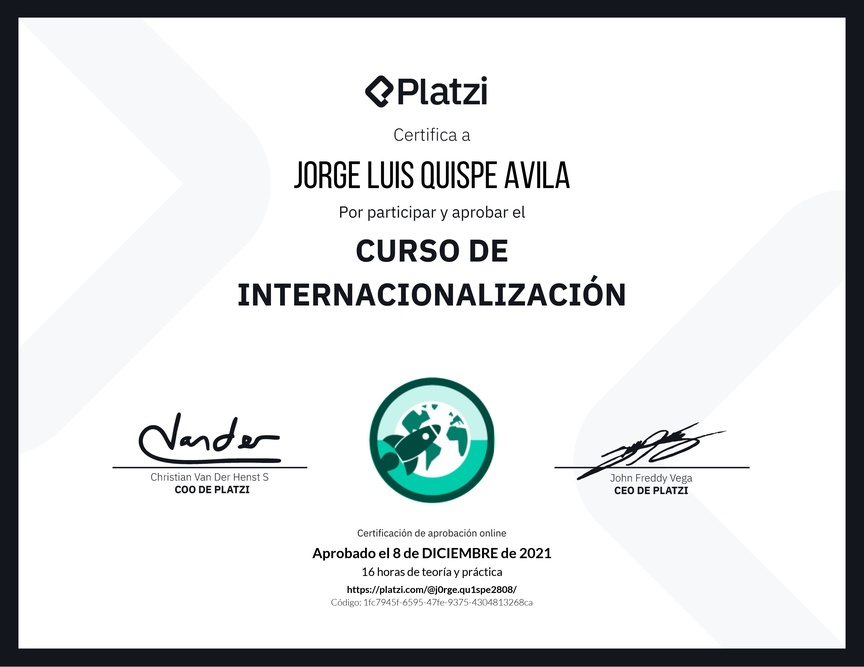 Diploma del Curso de Internacionalización