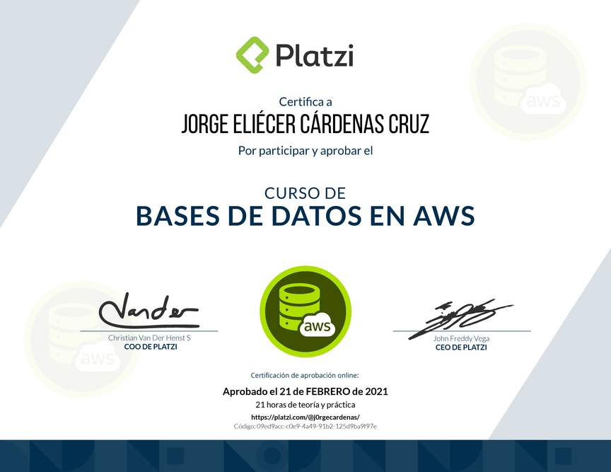 Diploma del Curso Práctico de Bases de Datos en AWS