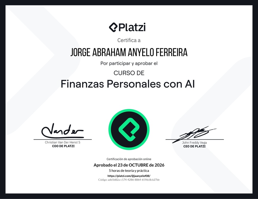 Diploma del Curso de Finanzas Personales con Inteligencia Artificial