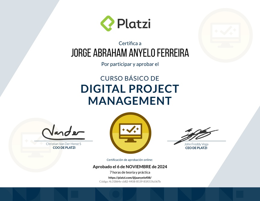 Diploma del Curso Básico de Digital Project Management