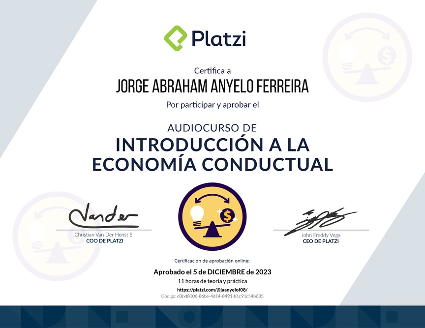 Diploma de Audiocurso de Introducción a la Economía Conductual