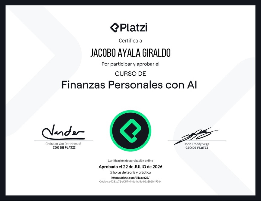 Diploma del Curso de Finanzas Personales con Inteligencia Artificial