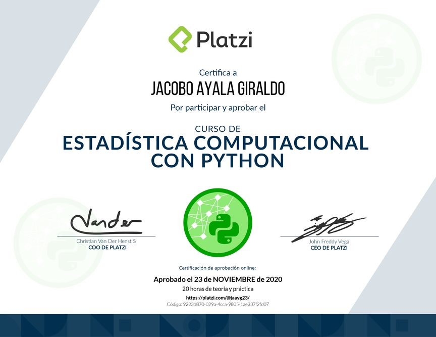 Diploma del Curso de Estadística Computacional con Python