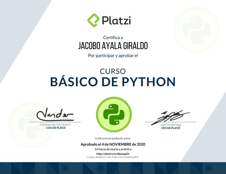 Diploma del Curso Básico de Python