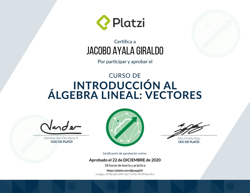 Diploma del Curso de Introducción al Álgebra Lineal: Vectores