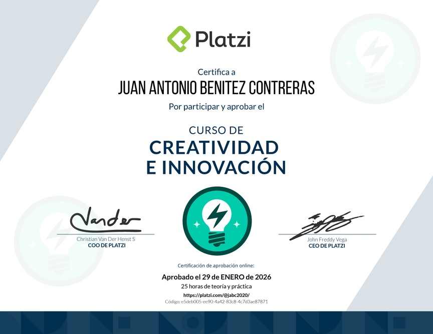Diploma del Curso de Creatividad e Innovación