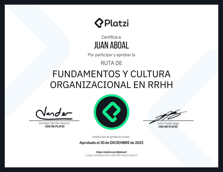 Diploma de la Ruta de Aprendizaje de Fundamentos y Cultura Organizacional en RRHH