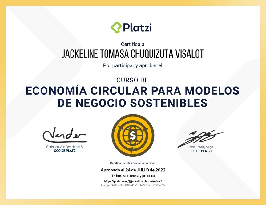 Diploma del Curso de Economía Circular para Modelos de Negocio Sostenibles