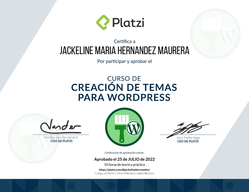Diploma del Curso de Creación de Temas para WordPress