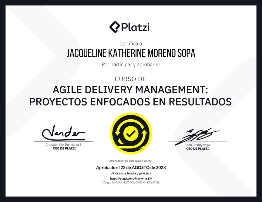 Diploma del Curso de Agile Delivery Management: Proyectos Enfocados en Resultados