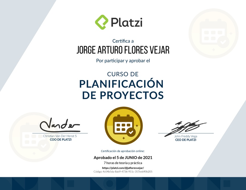 Diploma del Curso de Gestión para Planificar, Definir e Identificar Riesgos de un Proyecto