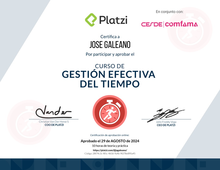 Diploma del Curso de Gestión Efectiva del Tiempo