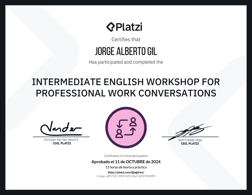 Diploma del Curso de Inglés Práctico para Conversaciones de Trabajo