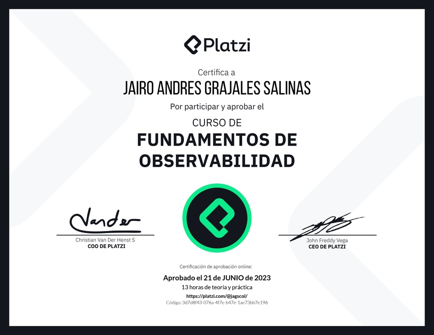 Diploma del Curso de Fundamentos de Observabilidad con New Relic