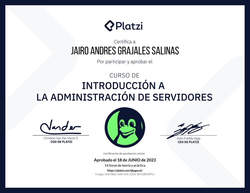 Diploma del Curso de Introducción a la Administración de Servidores Linux