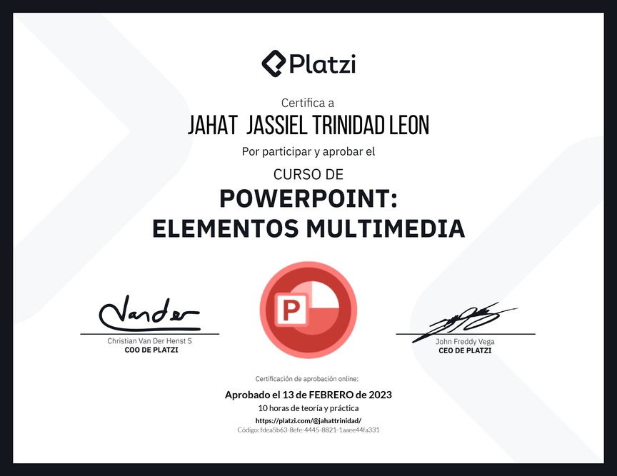 Diploma del Curso de PowerPoint: Elementos Multimedia