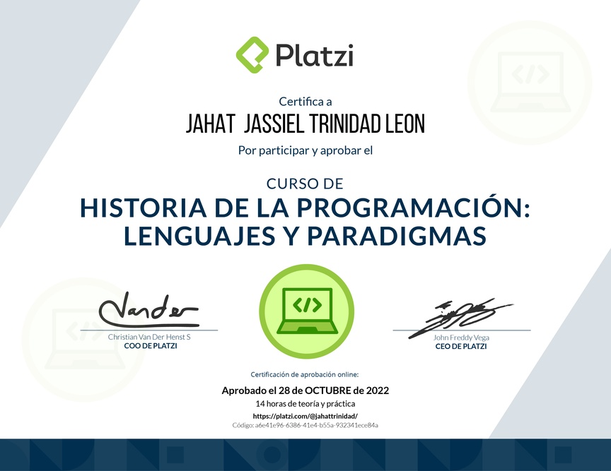 Diploma del Curso de Historia de la Programación: Lenguajes y Paradigmas