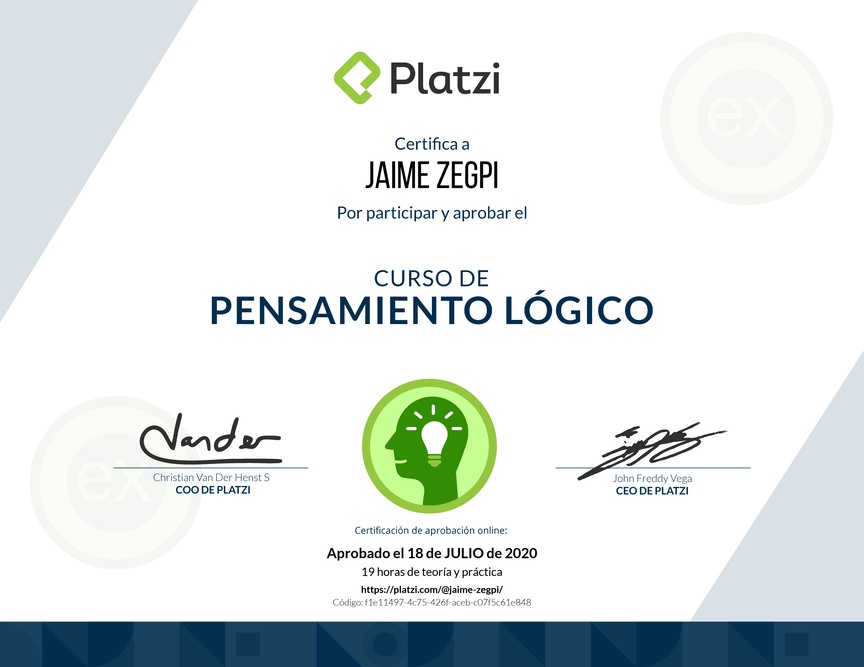 Diploma del Curso de Pensamiento Lógico 2018