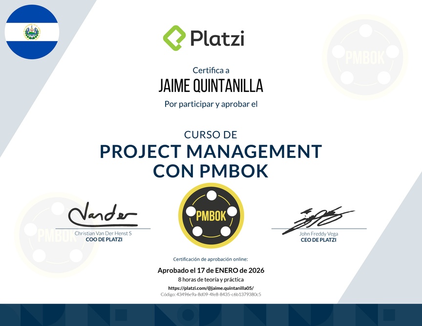 Diploma del Curso de Project Management con PMBOK