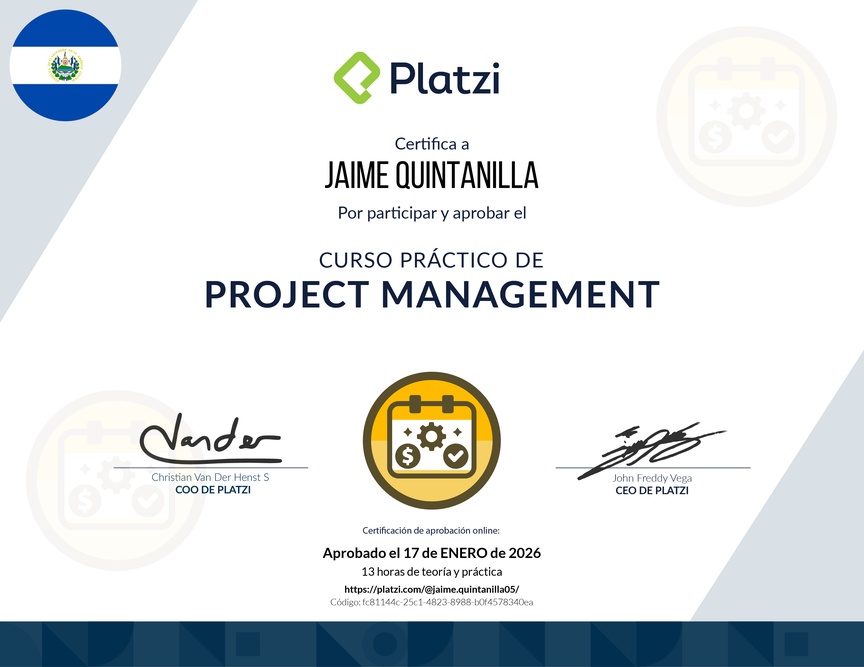 Diploma del Curso Práctico de Project Management