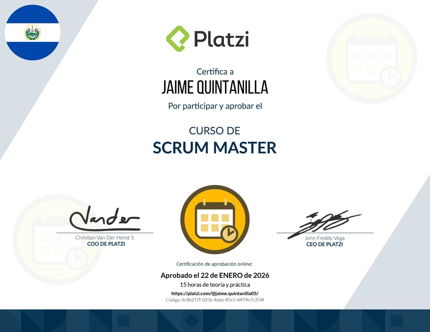 Diploma del Curso de Scrum Master