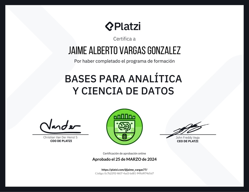 Diploma de la Ruta de Aprendizaje de Bases para Analítica y Ciencia de Datos