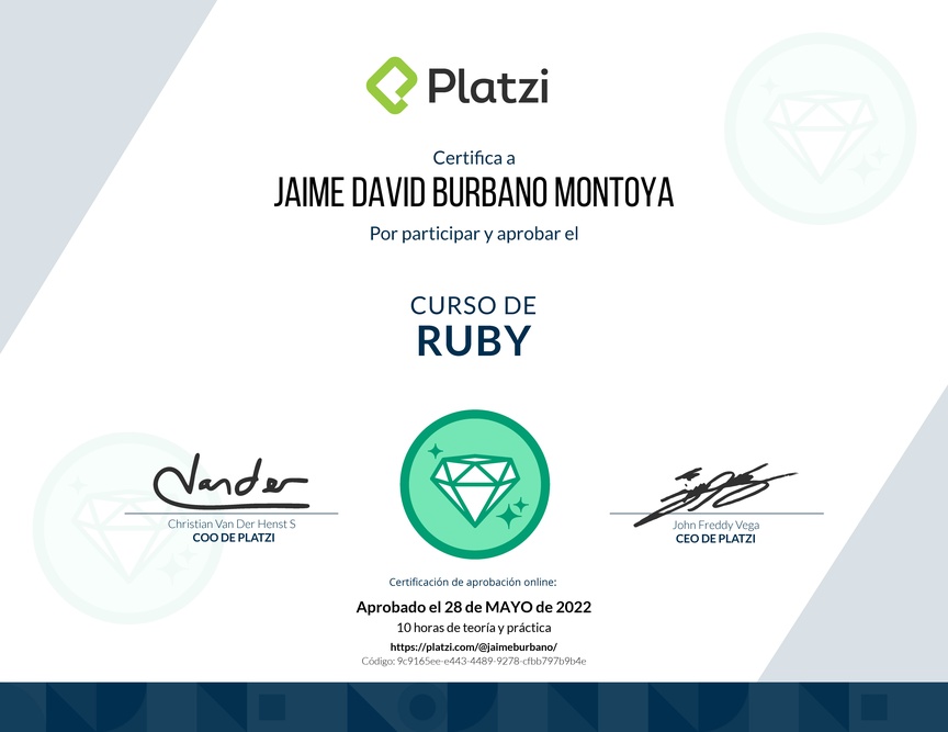 Diploma del Curso de Ruby
