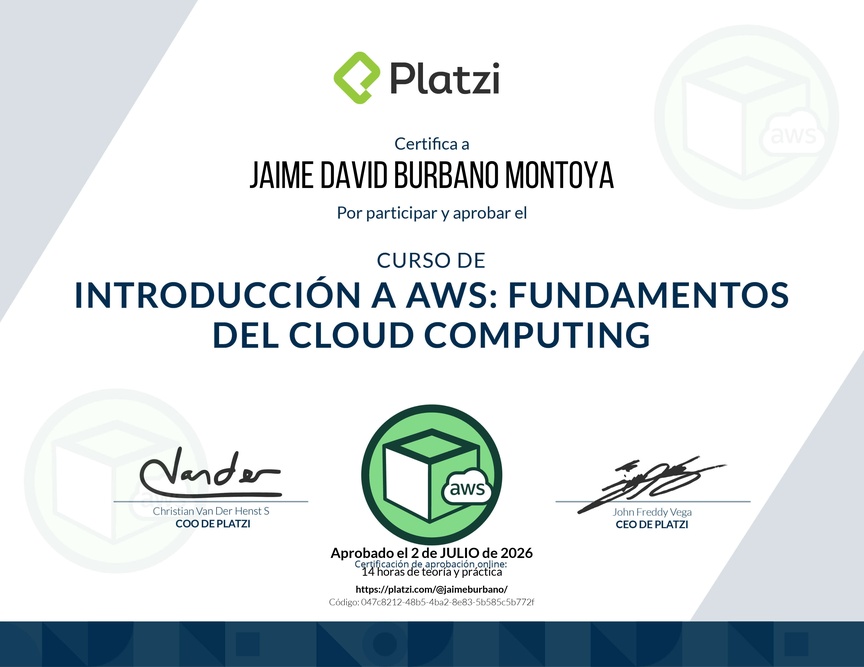 Diploma del Curso de Introducción a AWS: Fundamentos de Cloud Computing
