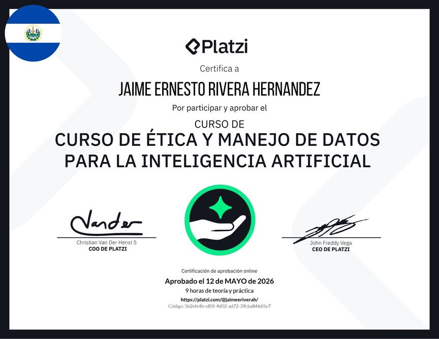 Diploma del Curso de Ética y Manejo de Datos para Inteligencia Artificial