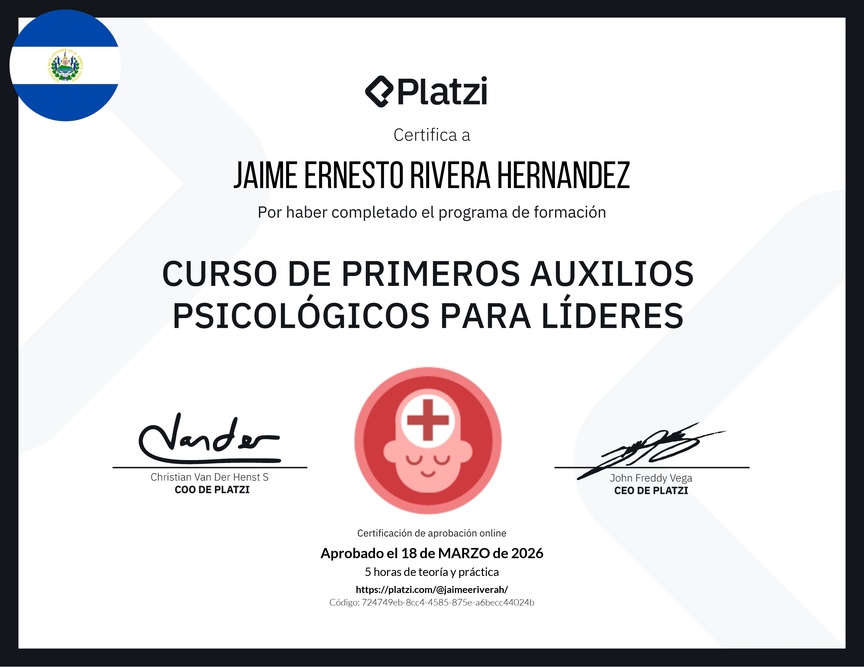 Diploma del Curso de Primeros Auxilios Psicológicos para Líderes