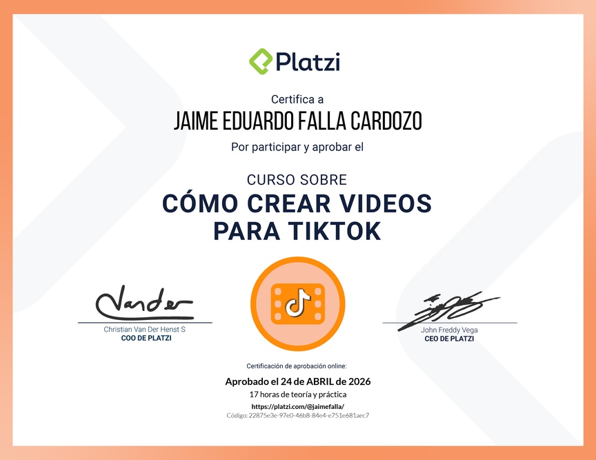 Diploma del Curso para Crear Videos Creativos en TikTok
