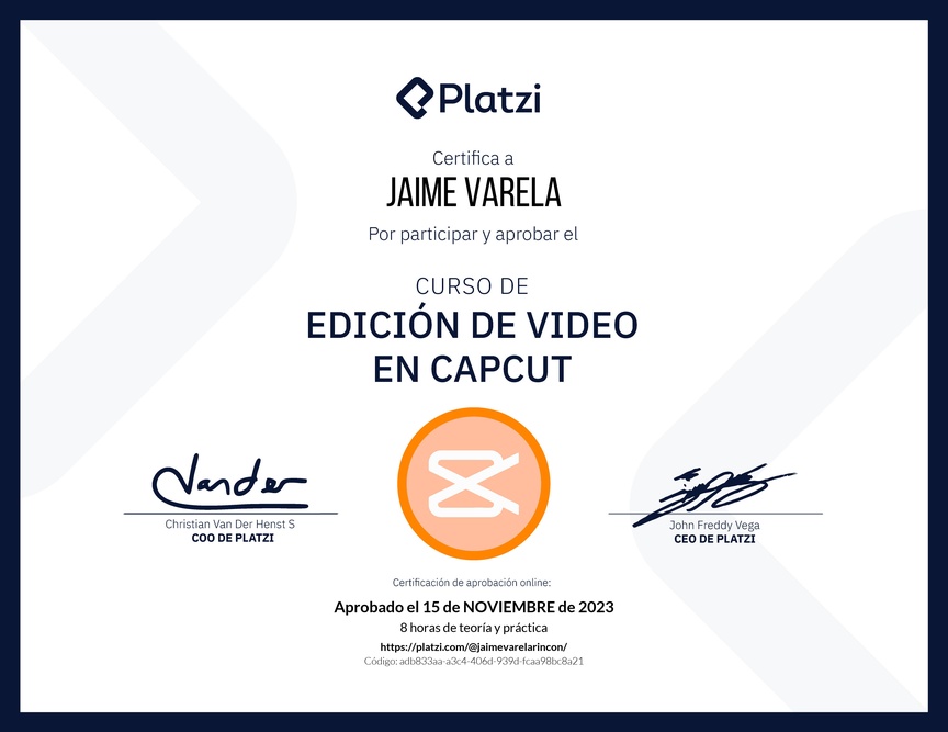 Diploma del Curso de Edición de Video con Capcut
