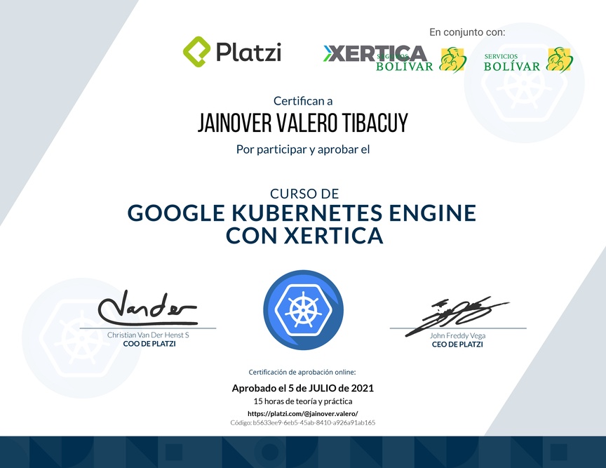 Diploma del Curso de Google Kubernetes Engine (2018)