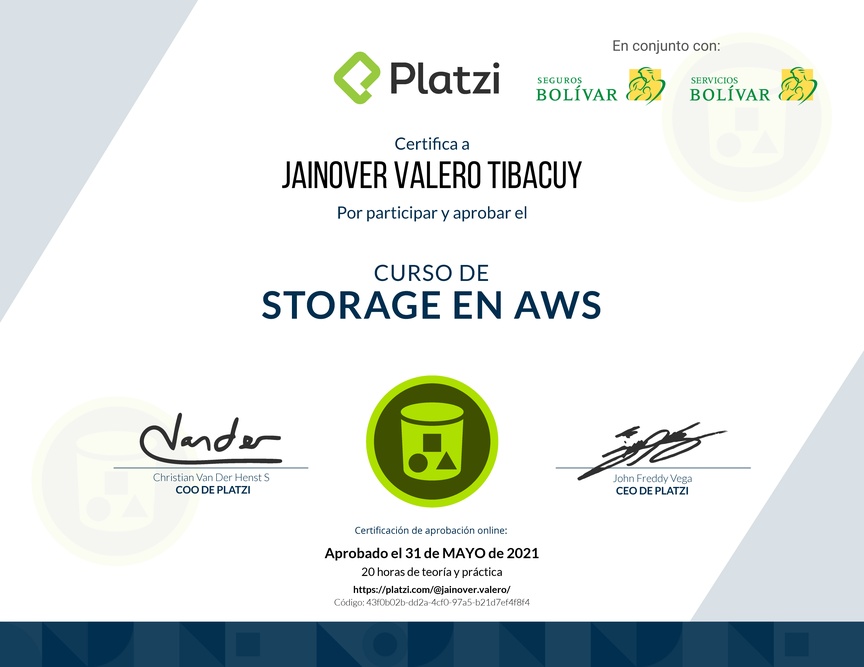 Diploma del Curso Práctico de Storage en AWS