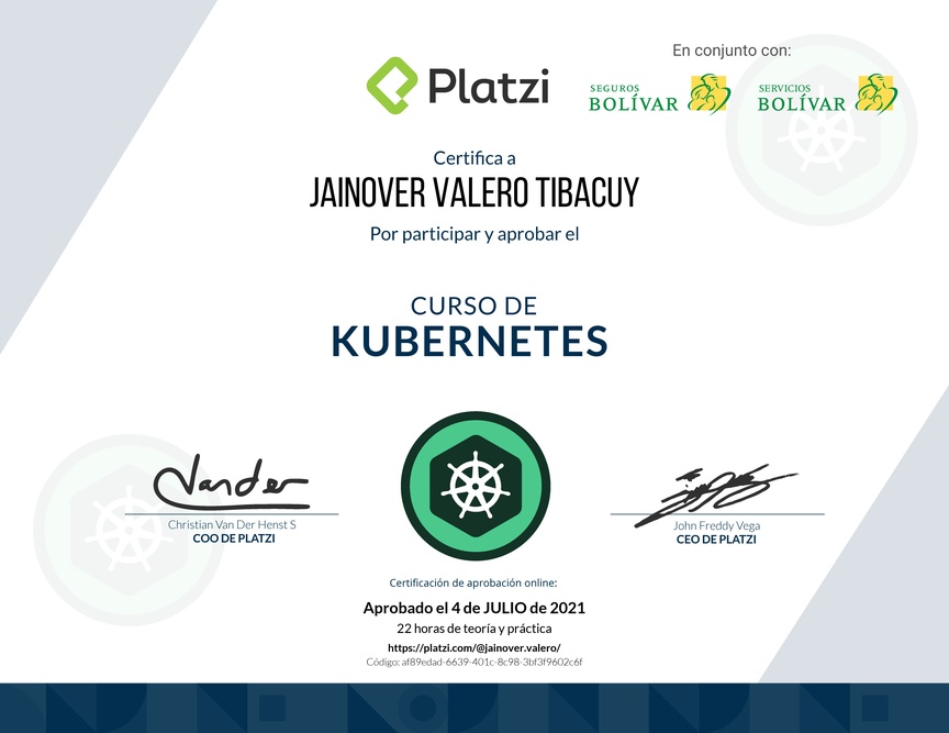 Diploma del Curso de Kubernetes (2019)