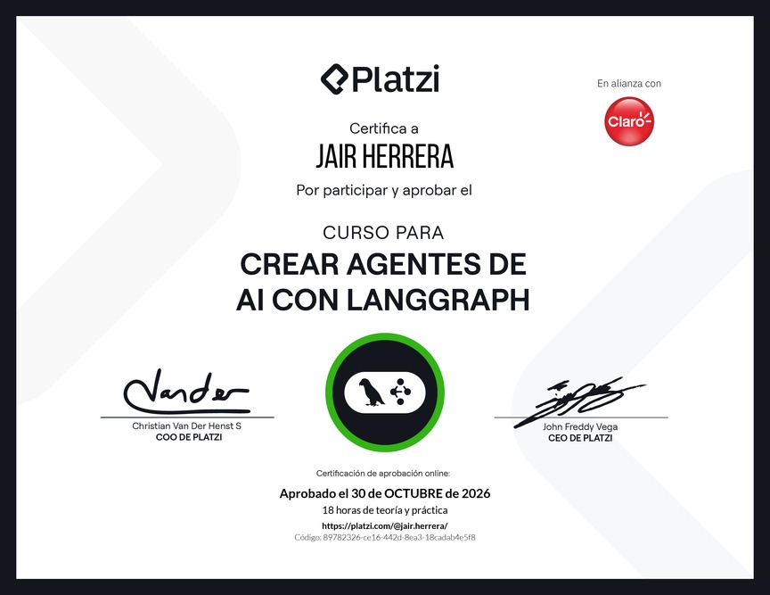 Diploma del Curso para Crear Agentes de AI con LangGraph