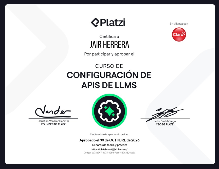 Diploma del Curso de Configuración de APIs de LLMs