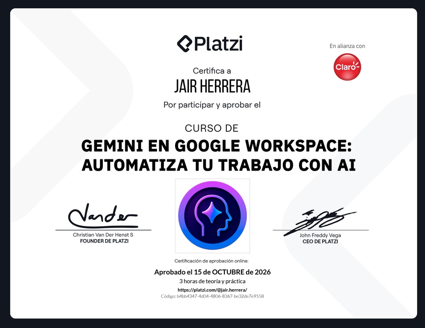 Diploma del Curso de Gemini en Google Workspace