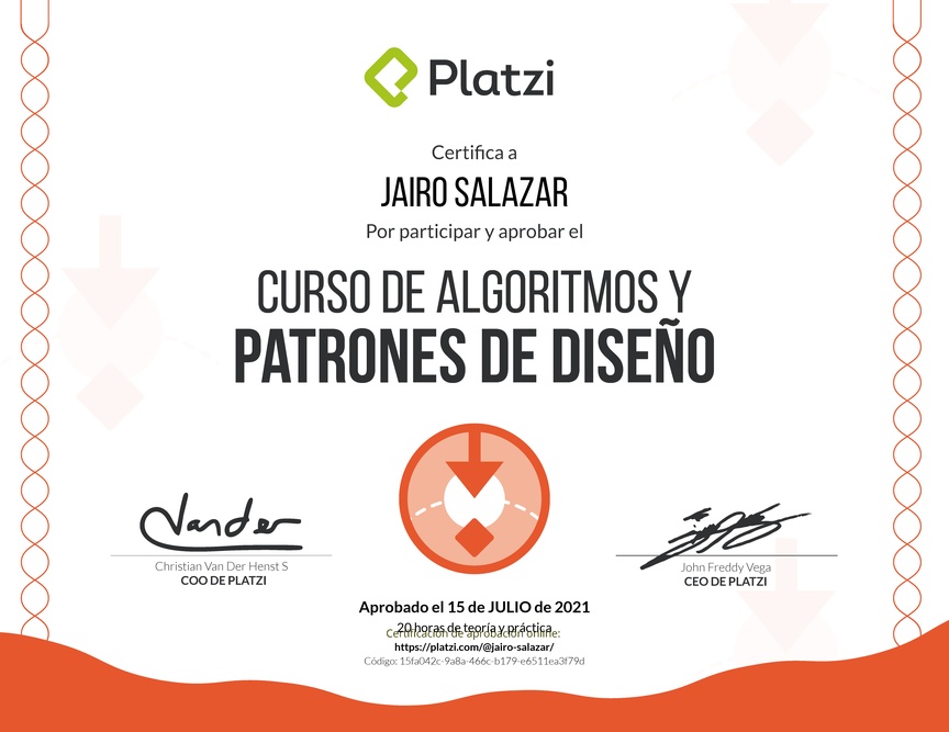 Diploma del Curso de Patrones de Diseño de Software 2016