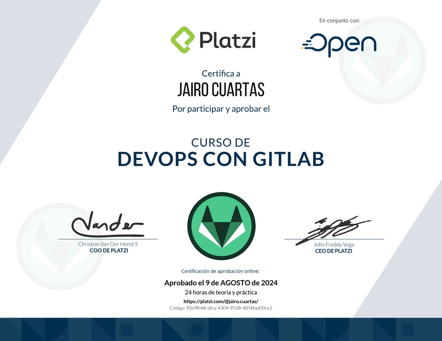 Diploma del Curso de DevOps con GitLab