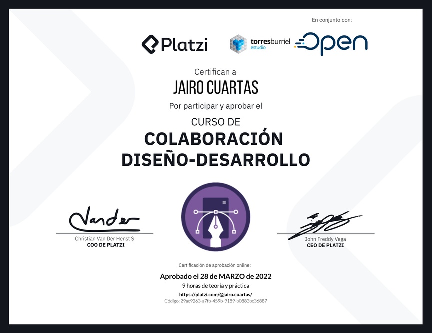 Diploma del Curso de Colaboración Diseño-Desarrollo