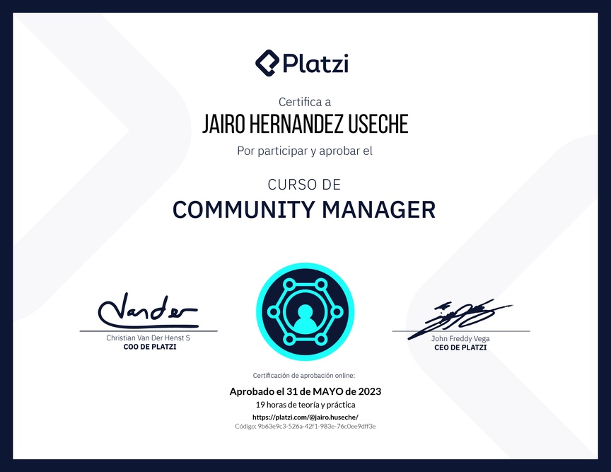 Diploma del Curso de Community Manager (2023)