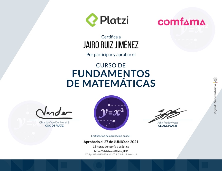 Diploma del Curso de Fundamentos de Matemáticas
