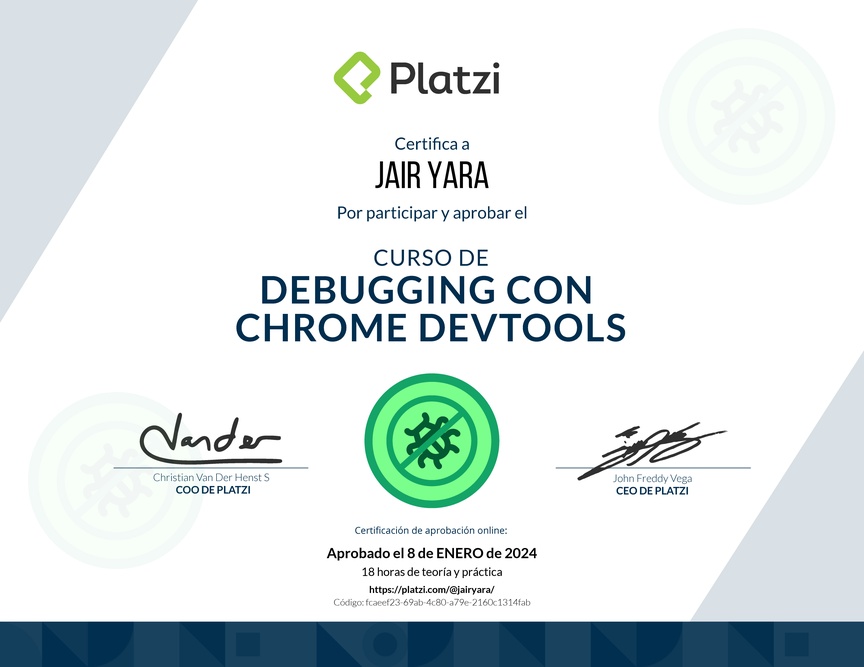 Diploma del Curso de Debugging con Chrome DevTools