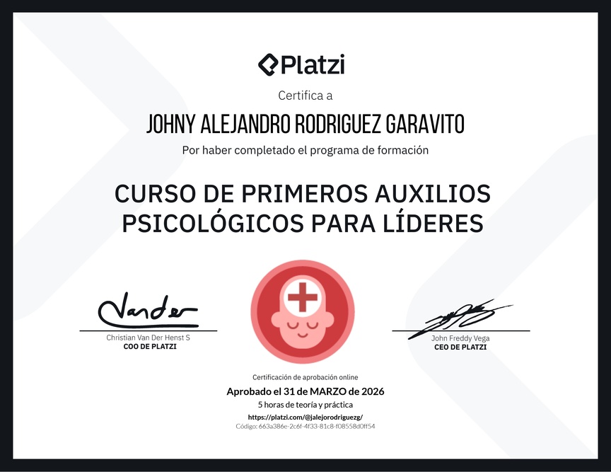 Diploma del Curso de Primeros Auxilios Psicológicos para Líderes