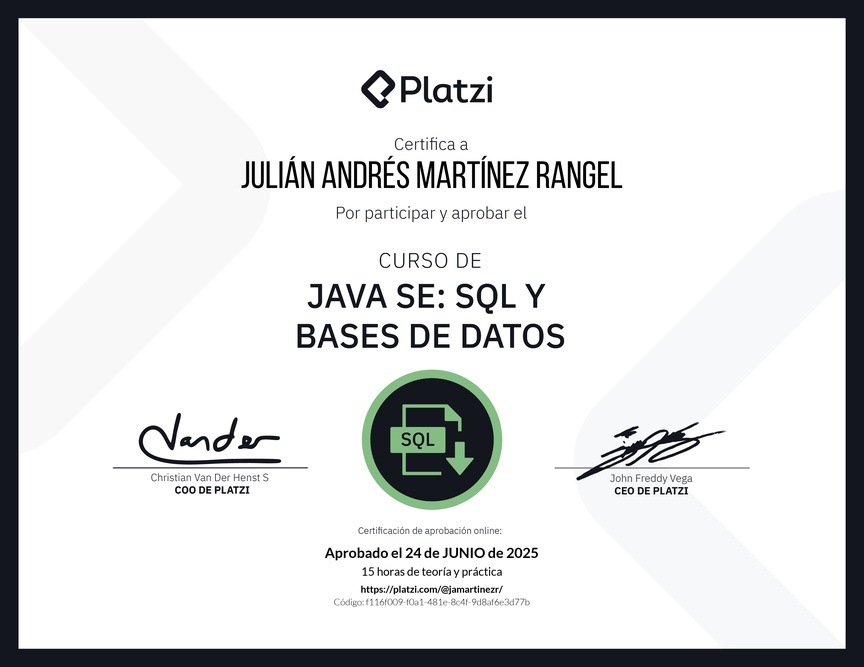 Diploma del Curso de Java SE: SQL y Bases de Datos